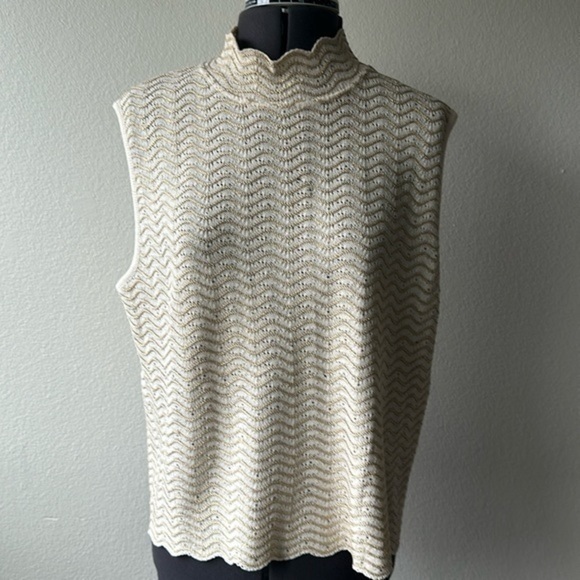 St. John Tops - St. John top luxury gold and cream mock turtle neck zipper shoulder dressy Large